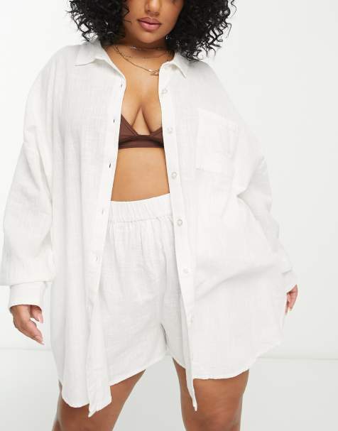 ASOS DESIGN Curve – Vit texturerad strandskjorta med knappar - view 1