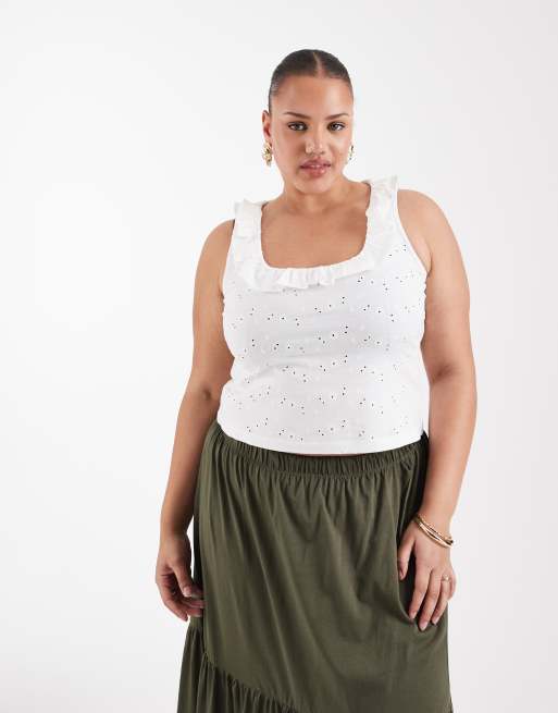 ASOS DESIGN Curve – Vitt set med jersey-shorts i broderie anglaise, 2 av 2