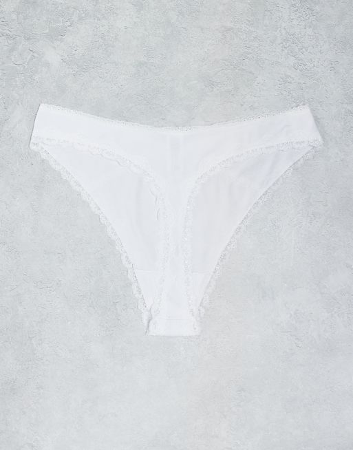 ASOS DESIGN Curve - Viv - Set van 3 hoge strings met kanten rand in lila, saliegroen en wit, 2 van 3