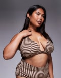 [ASOS Curve] ASOS DESIGN Curve Vivienne chocolate stripe bikini top with gold loop hardware-Brown 22 Chocolate Stripe