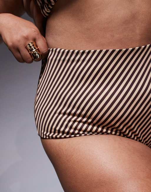 ASOS DESIGN Curve - Vivienne - Gestreept bikinibroekje met hoge taille in chocoladebruin, 3 van 4
