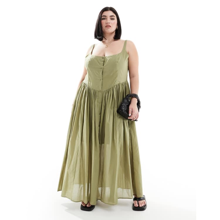 ASOS DESIGN Curve voile picnic midi sundress in green | ASOS