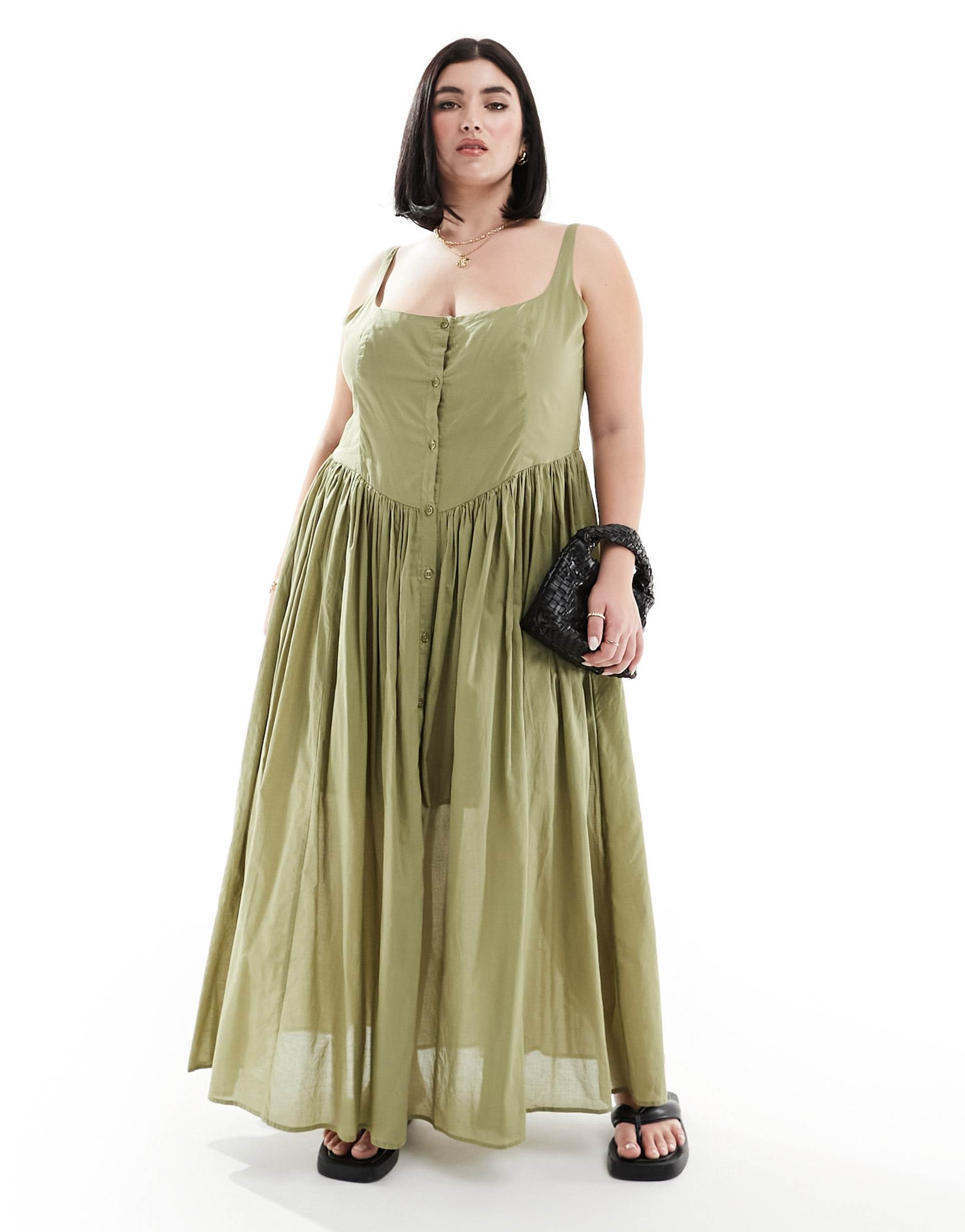 asos design curve voile picnic midi sundress in green