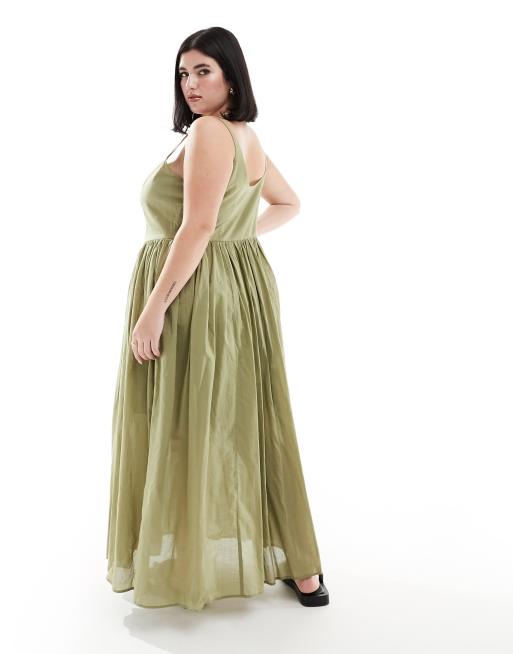 ASOS DESIGN Curve voile picnic midi sundress in green , 4 of 4