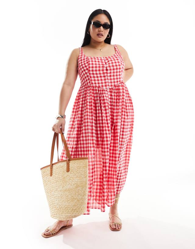 ASOS Curve - ASOS DESIGN Curve voile picnic midi sundress in red gingham