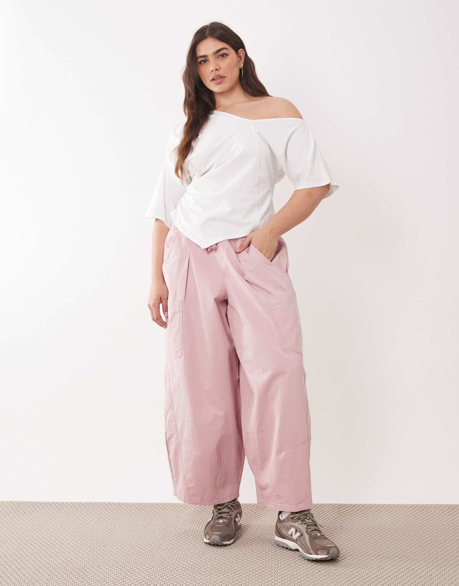 asos design curve volume laundered utility pants in pink