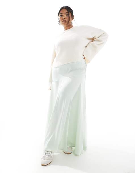 ASOS DESIGN Curve volume maxi skirt in sage - view 1