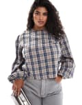 [ASOS Curve] ASOS DESIGN Curve volume sleeve check top with ruched side detail-Multi 26 Check