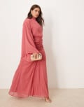 [ASOS Curve] ASOS DESIGN Curve volume sleeve maxi dress with ruched skirt in deep rose-Pink 26 Deep rose