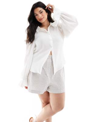 ASOS DESIGN Curve volume sleeved soft shirt with ruffle cuff in ivory-White