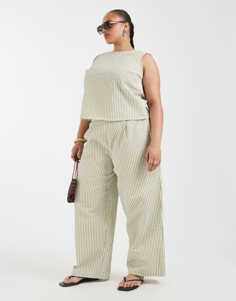 ASOS DESIGN Curve – Voluminöse Hose aus Seersucker mit Streifen, Kombiteil - view 1