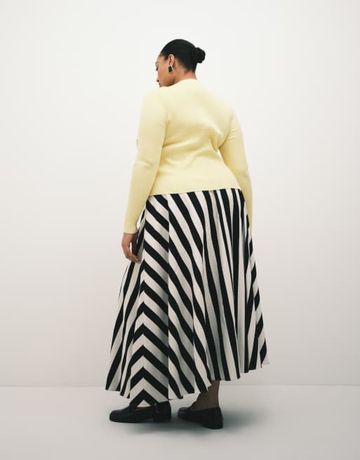 ASOS DESIGN Curve – Voluminöser, gestreifter Tellerrock aus Baumwollsatin, 2 von 5