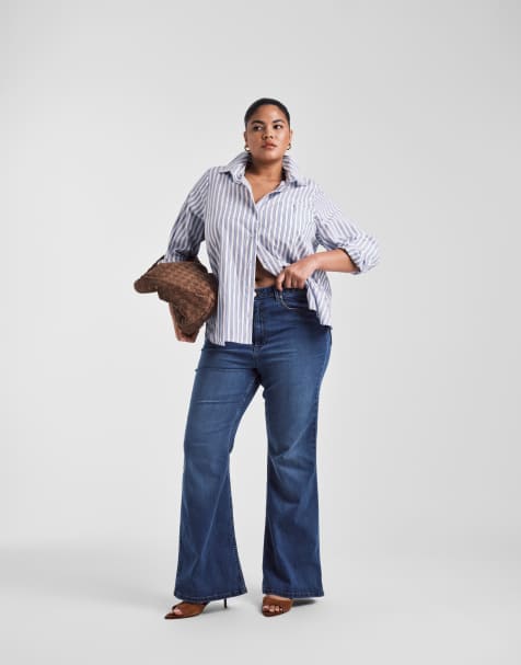 ASOS DESIGN Curve - Vormende flared jeans met superstretch in donker middenblauw - view 1