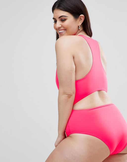 ASOS DESIGN – Curve – Vorne geraffter Badeanzug mit Racerback in Wassermelonen-Rot, 2 von 4