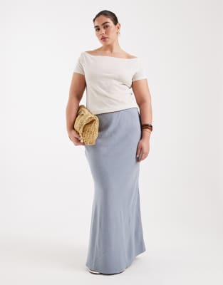 ASOS DESIGN Curve - Wadenlanger Leinenrock in Blau mit asymmetrischem Schnitt Blau 58
