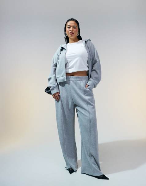 ASOS DESIGN Curve waffle pants in gray heather - part of a set - view 1