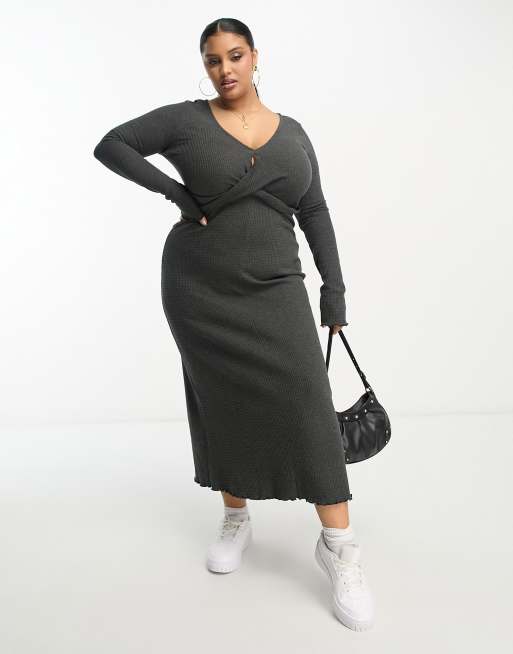 grey denim dress Maiara Shortsleeve Slinky Tie Maxi Dress / Chocolate | MESHKI