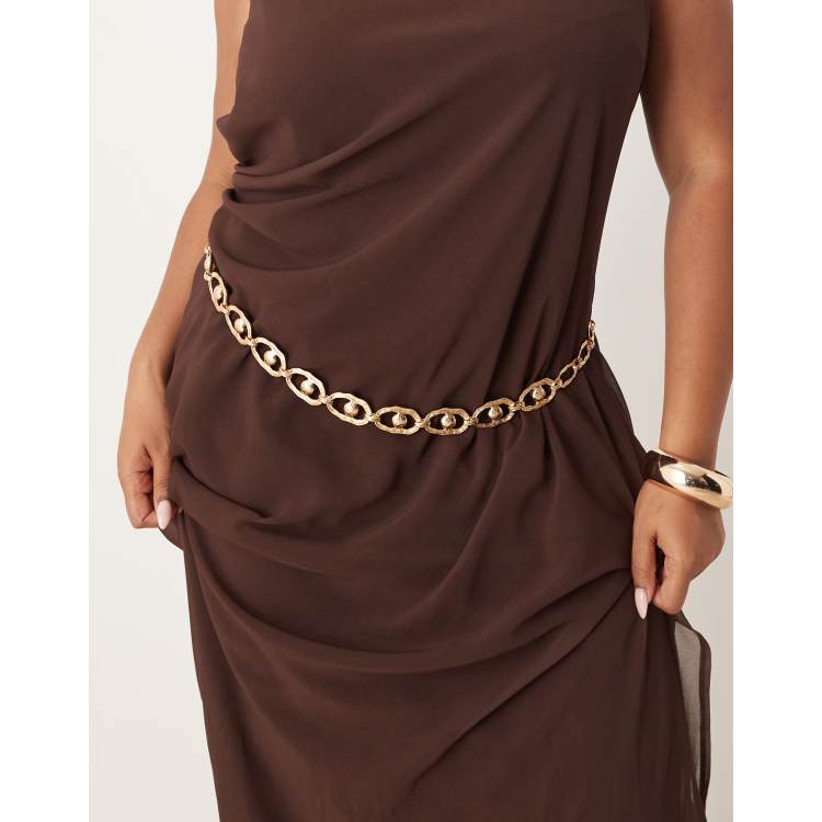 ASOS DESIGN Curve waist and hip ball chain belt in gold tone | ASOS