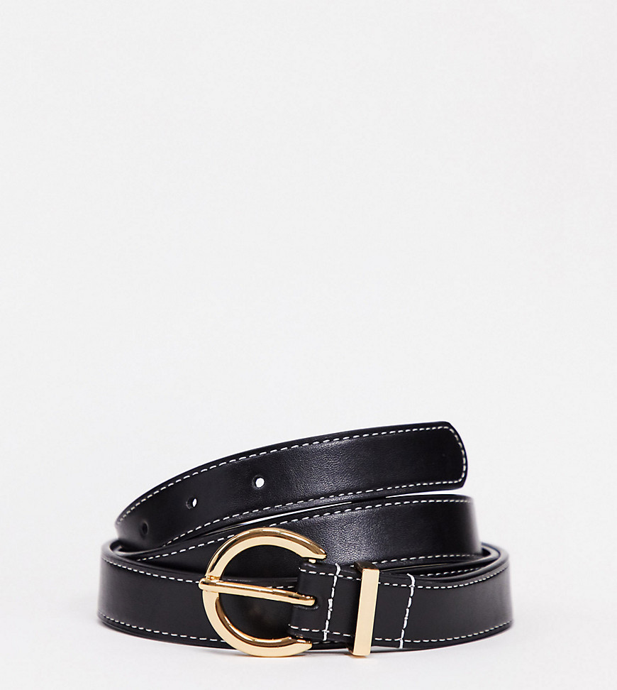 ASOS DESIGN Curve waist and hip belt with half moon buckle and contrast stitch-Black