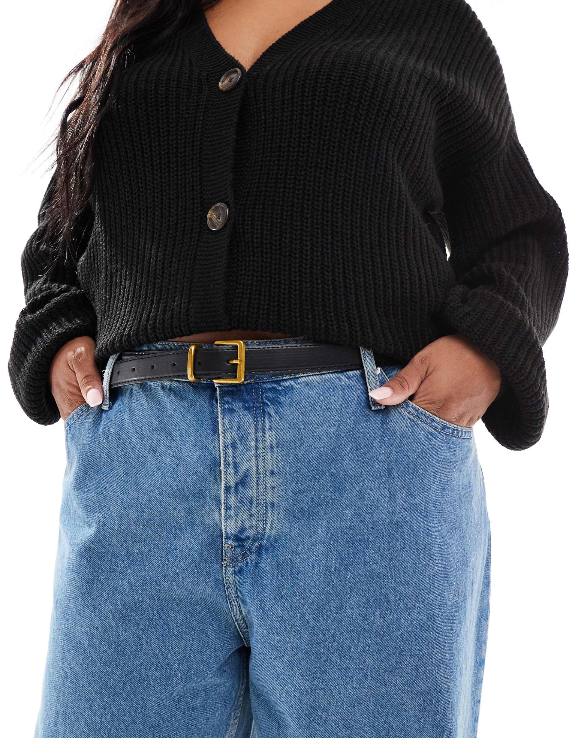 asos design curve waist and hip belt with square buckle in black