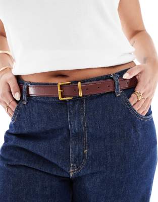 Asos Curve Asos Design Curve Waist And Hip Belt With Square Buckle In Red