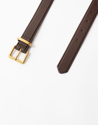 Asos Curve Asos Design Curve Waist And Hip Belt With Square Buckle In Brown