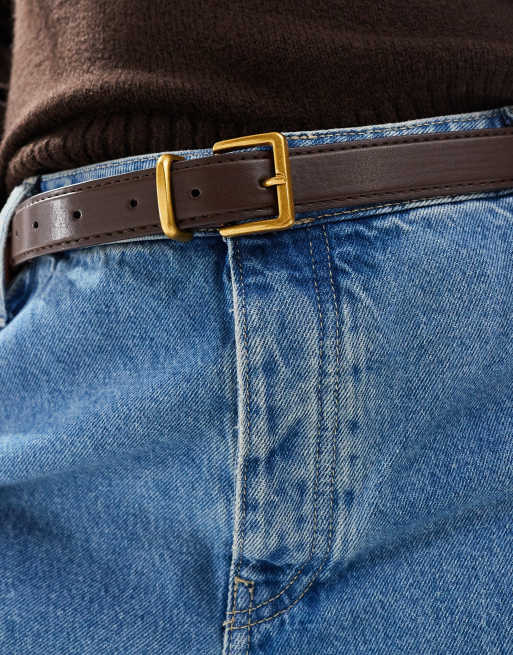 ASOS DESIGN Curve waist and hip belt with square buckle in chocolate, 3 of 3