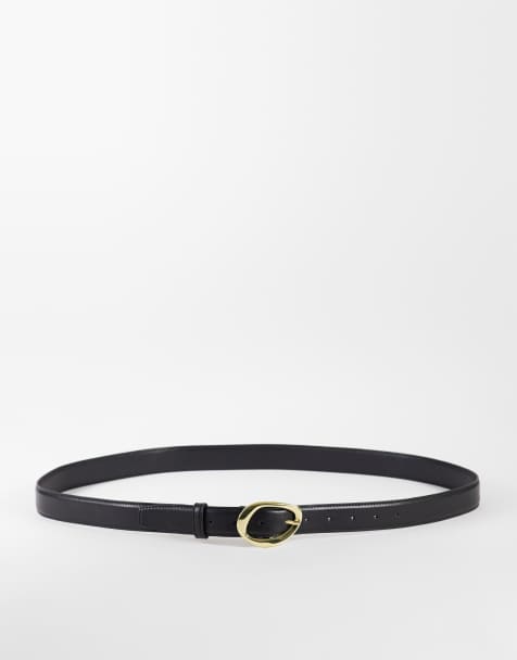 ASOS DESIGN Curve waist and hip gold bubble angled buckle in black - view 1