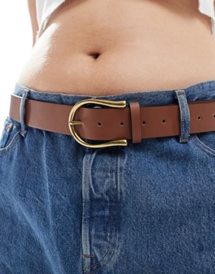 Asos Design Curve Waist And Hip Half Moon Jeans Belt In Tan-brown
