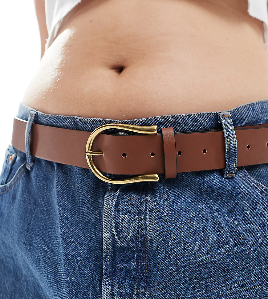 Curve waist and hip half moon jeans belt in tan-Brown
