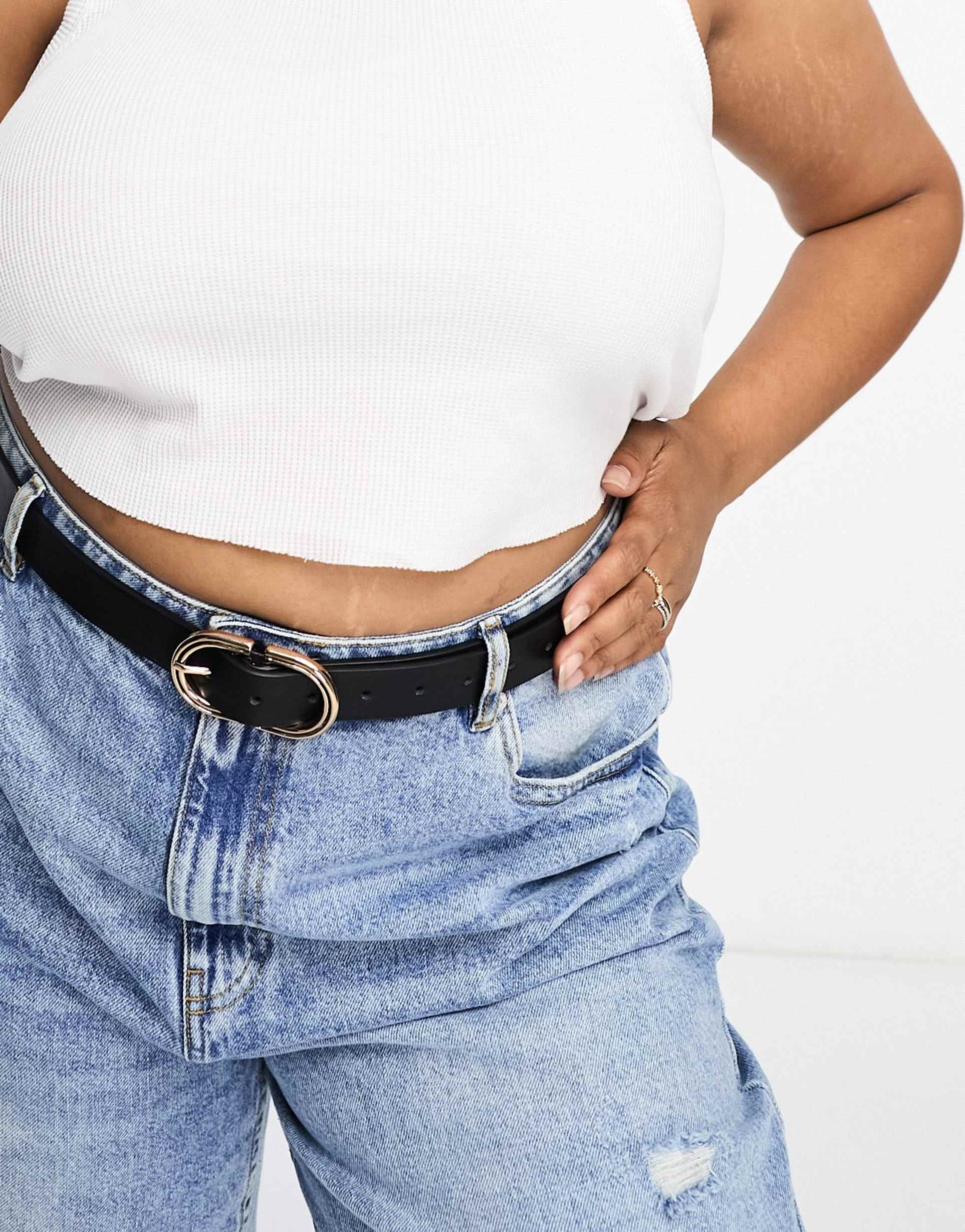 asos design curve waist and hip jeans belt in black