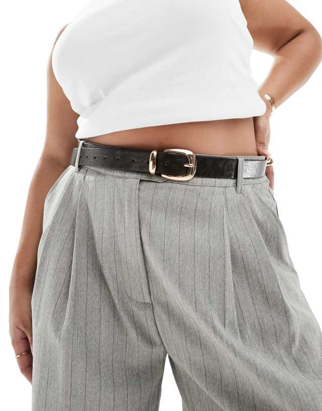 ASOS Curve - ASOS DESIGN CURVE waist and hip jeans belt in washed dark brown