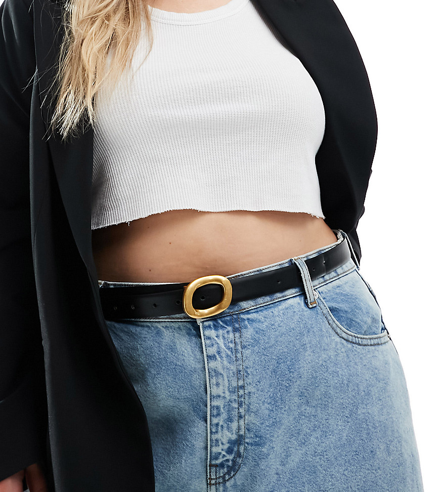 ASOS DESIGN CURVE waist and hip jeans belt with oval buckle design-Black