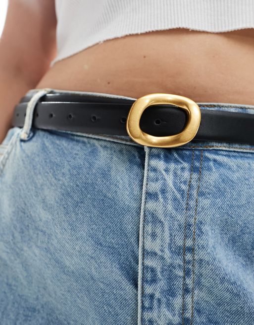 ASOS DESIGN wide waist belt with oval gold buckle