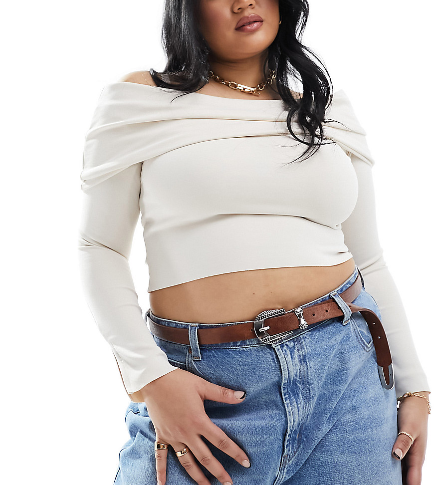 ASOS DESIGN Curve waist and hip jeans western belt in tan-Brown