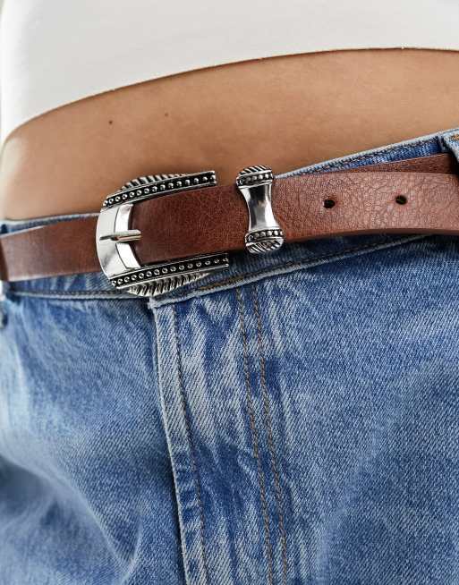 ASOS DESIGN Curve waist and hip jeans western belt in tan, 2 of 4