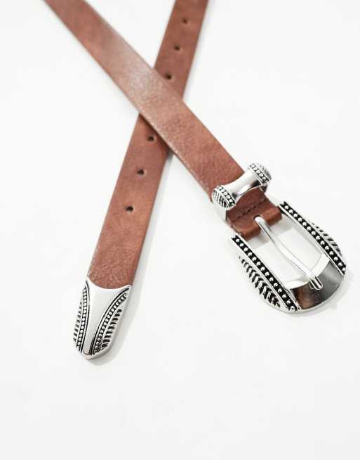 ASOS DESIGN Curve waist and hip jeans western belt in tan, 4 of 4