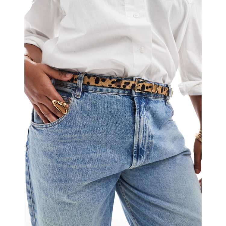 ASOS DESIGN CURVE waist and hip skinny jeans belt with boyfriend end in leopard