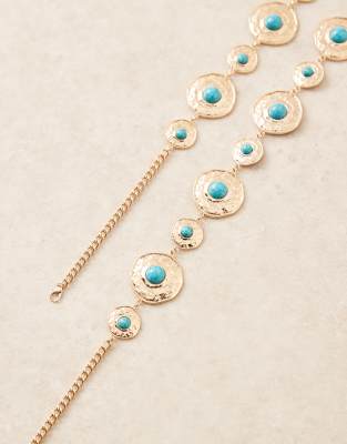 Asos Curve Asos Design Curve Waist And Hip Turquoise Stone Set Chain Belt