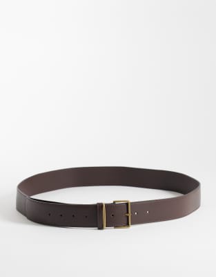 Asos Curve Asos Design Curve Waist And Hip Wide Square Buckle Belt In Brown