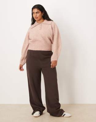 Asos Curve Asos Design Curve Waisted Collared Sweater In Pink