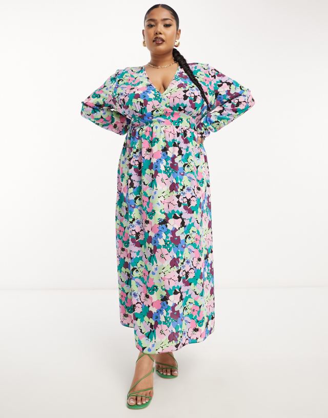 ASOS DESIGN Curve waisted maxi dress in blue floral print