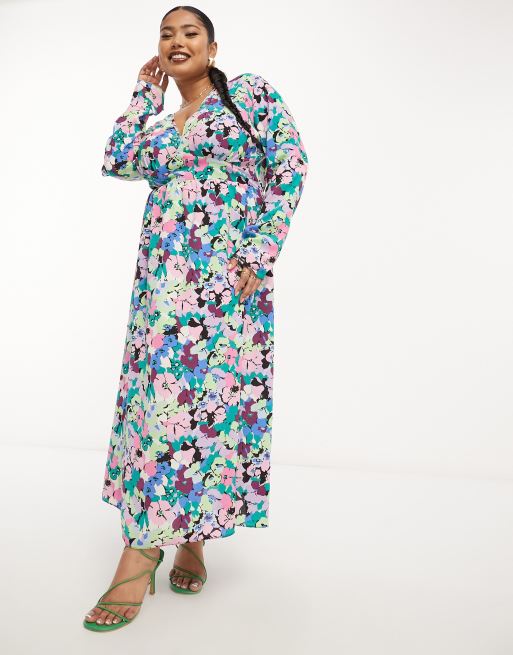 ASOS DESIGN Curve waisted maxi dress in blue floral print, 2 of 4