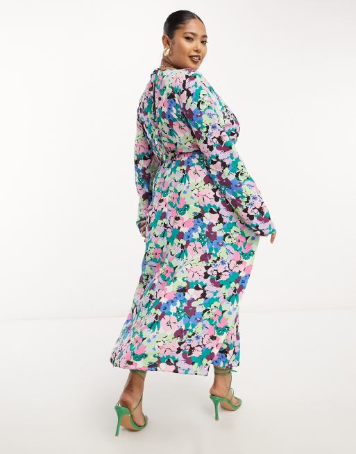 ASOS DESIGN Curve waisted maxi dress in blue floral print, 3 of 4