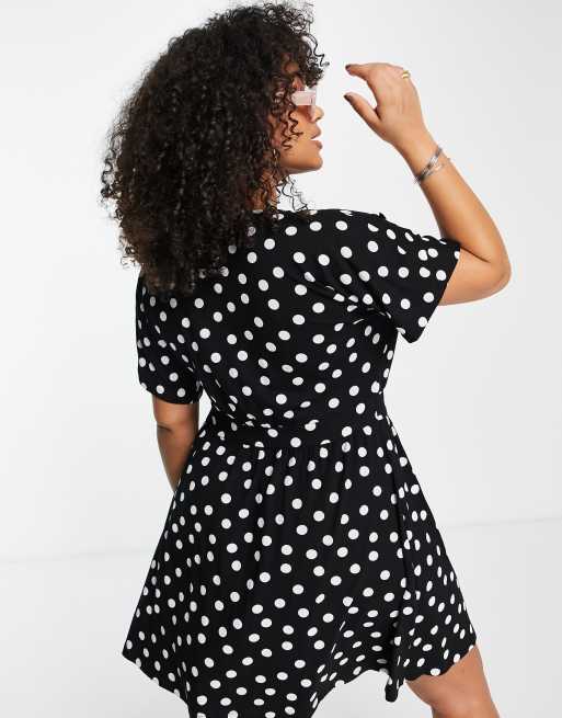 ASOS DESIGN Curve waisted mini tea dress with buttons in monochrome spot ASOS