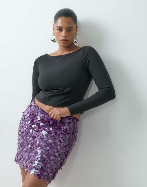 ASOS DESIGN Curve warstwowa mini spódnica z cekinami w kolorze fioletowym - view 1