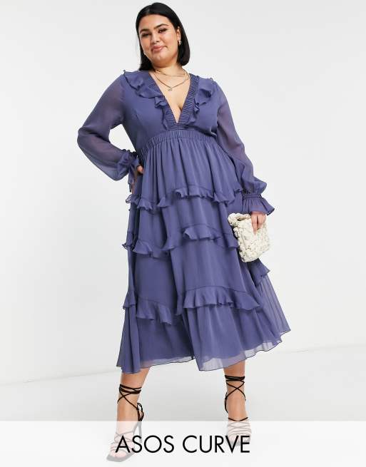 ASOS DESIGN Curve – Warstwowa sukienka midi z falbankami, elastyczną talią i sznurowanym tyłem