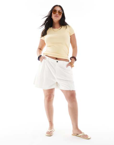 ASOS DESIGN Curve washed a line shorts in cream - view 1