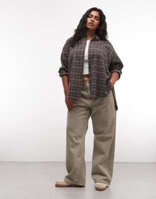 Asos Curve Asos Design Curve Washed Check Shirt In Brown