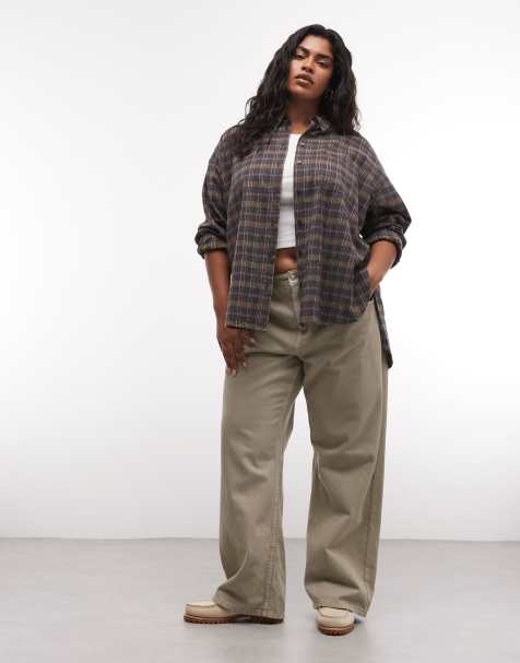 ASOS DESIGN Curve washed check shirt in brown - view 1